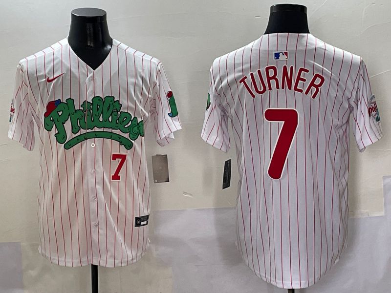 Men Philadelphia Phillies #7 Turner Stripe Red Four generations Joint Name 2025 Nike MLB Jersey style 4